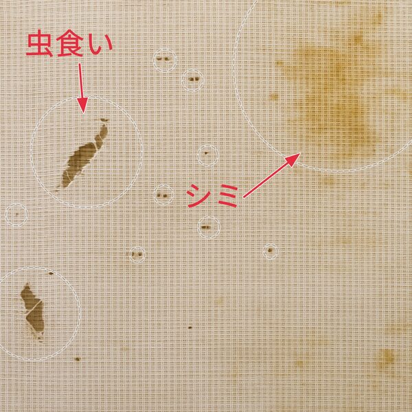 虫食いやシミになった着物の生地